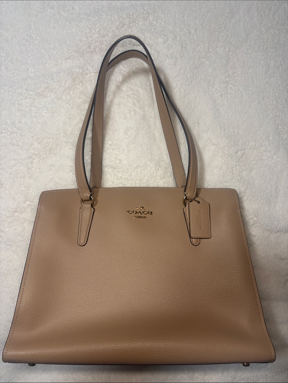Coach Authentic Pebble Leather Tote in Tan/Taupe Brown with Gold Hardware
